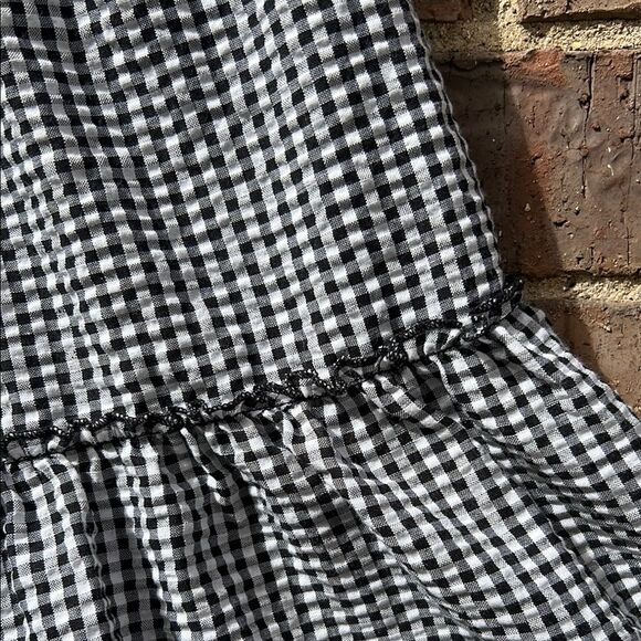 She + Sky Classic Black and White Gingham Drawstring Short Elastic Waist Skirt M - Picture 15 of 16